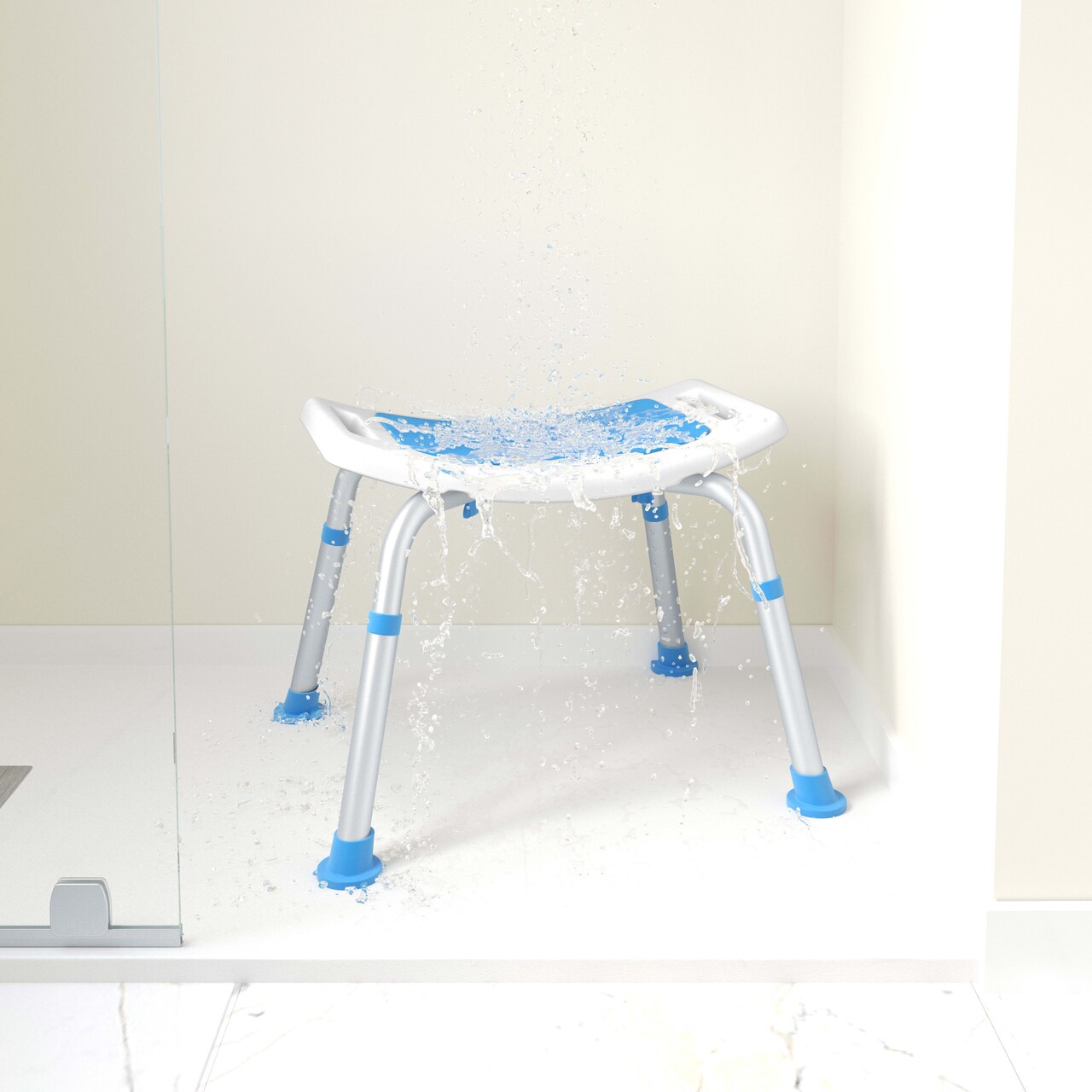 Emma and Oliver Ramsey Shower Stool with 6 Adjustable Height Settings, Padded Seat and Non-Slip Feet